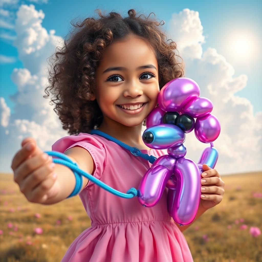 Girl and Balloon Poodle Selfie in Dreamy Landscape