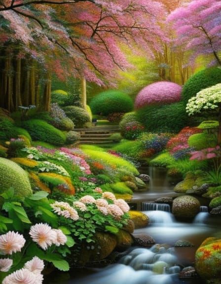 Chrysanthemums in Hyperrealistic Whimsical Fantasy Garden