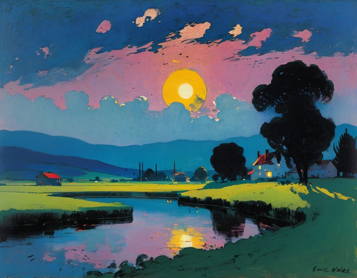 Vibrant Expressionist Evening Scene