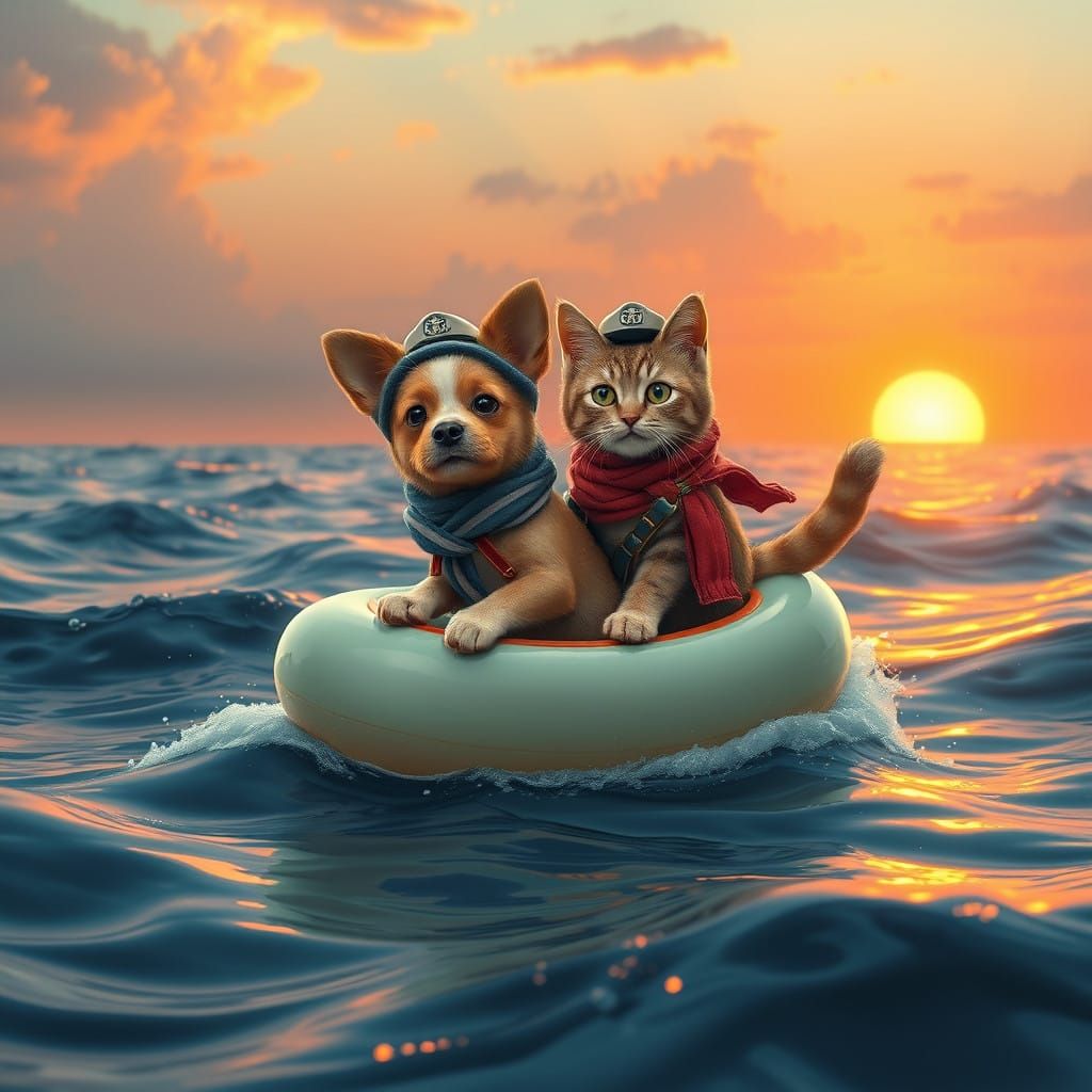 Whimsical Nautical Duo Floating on Majestic Flootie in Seren...