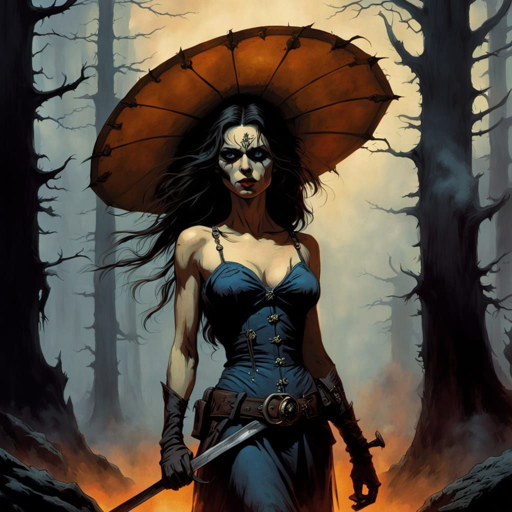 Epic Dark Fantasy Battle in a Foggy Battlefield