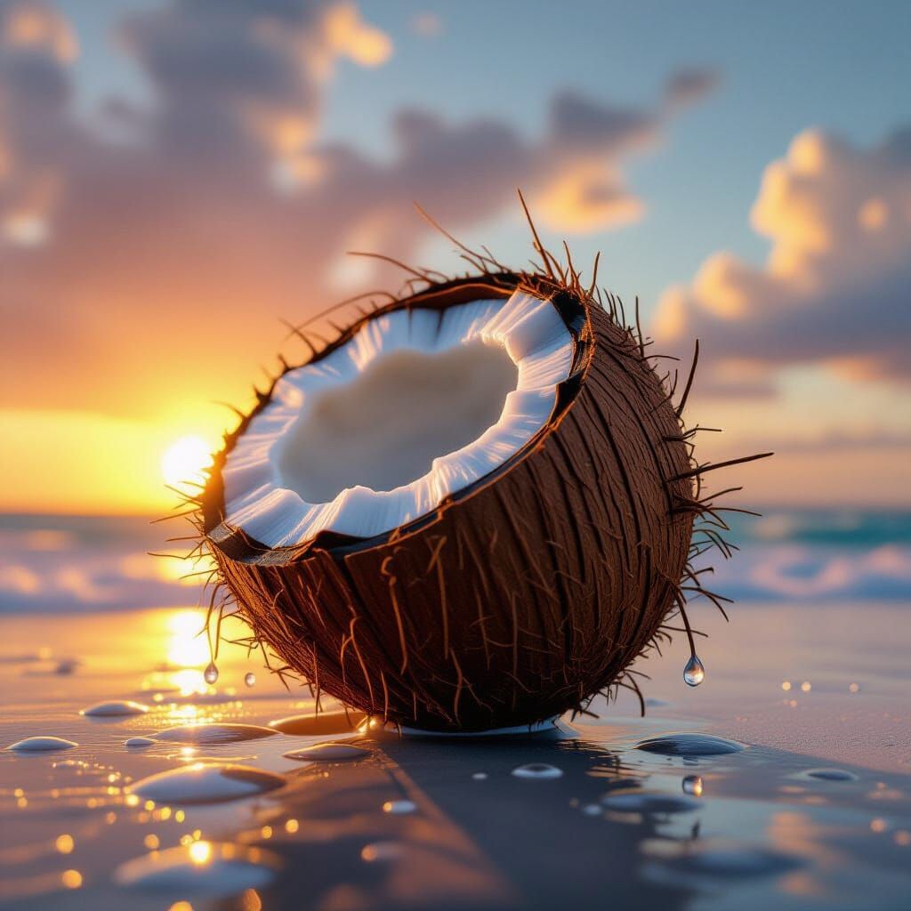 Coconut Sunset: Hyperrealistic Dreamscape