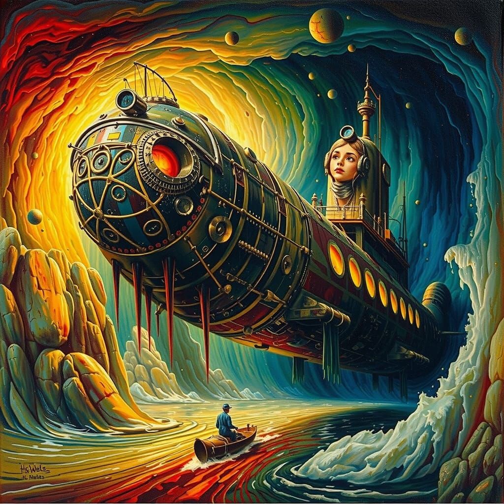 Nautilus Submarine in Psychedelic Surrealist Style