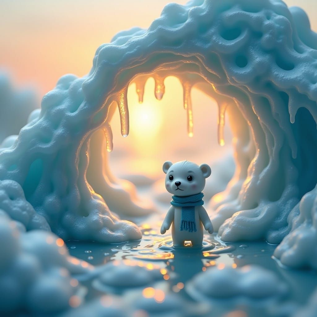 Whimsical Polar Bear Scene: Miniature Plastic Toy World