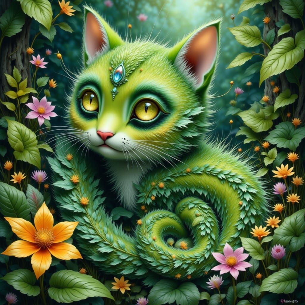 Cat-Caterpillar Hybrid in Lush Garden: Hyperrealist LoRA