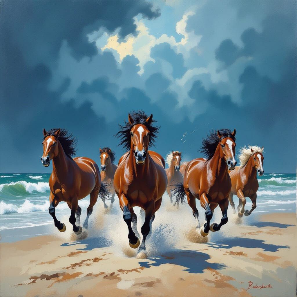 Furious Horses Charge Assateague Island Amidst Storm
