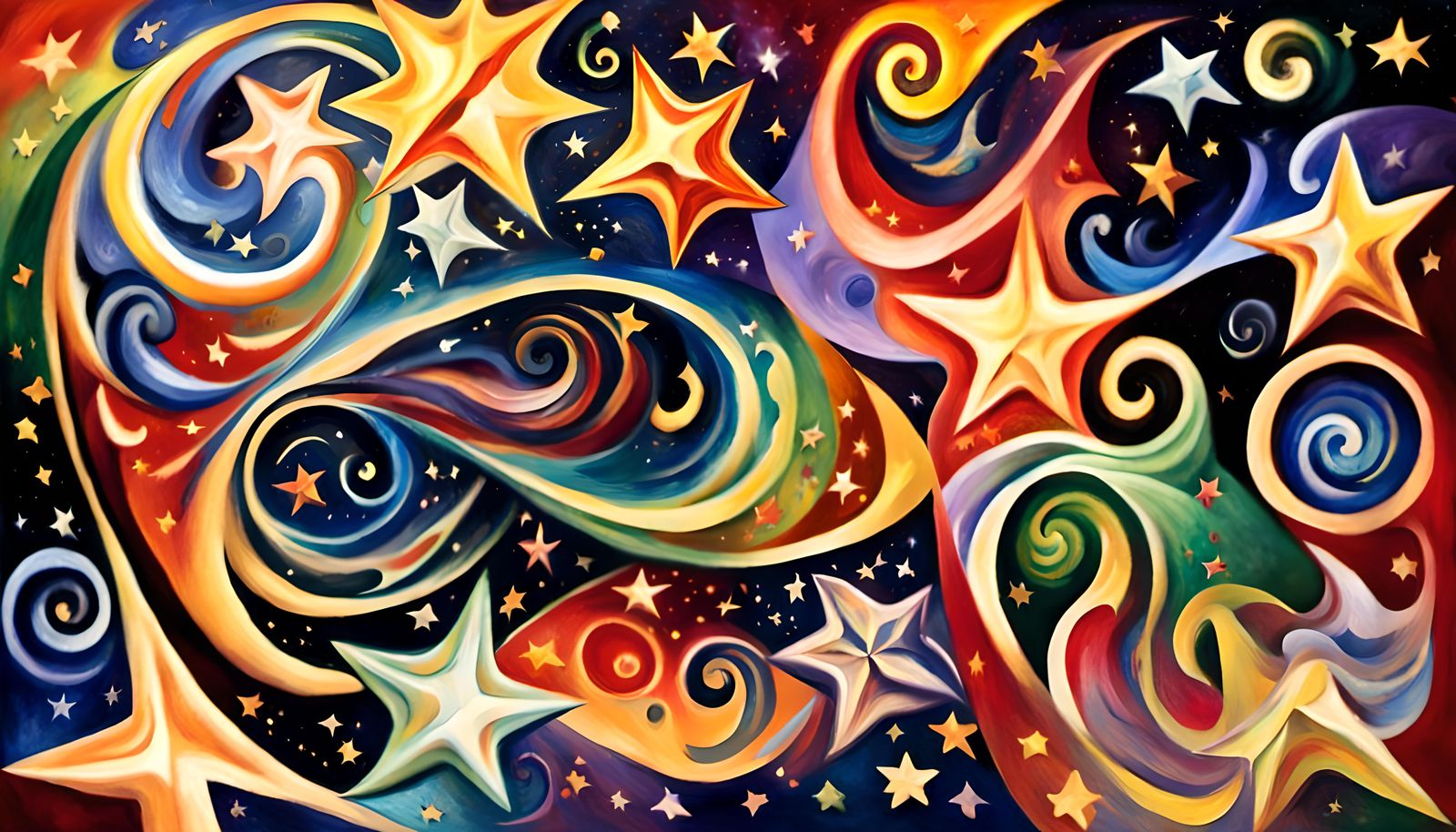 Swirling Stars Dancing in Cosmic Impasto Painting
