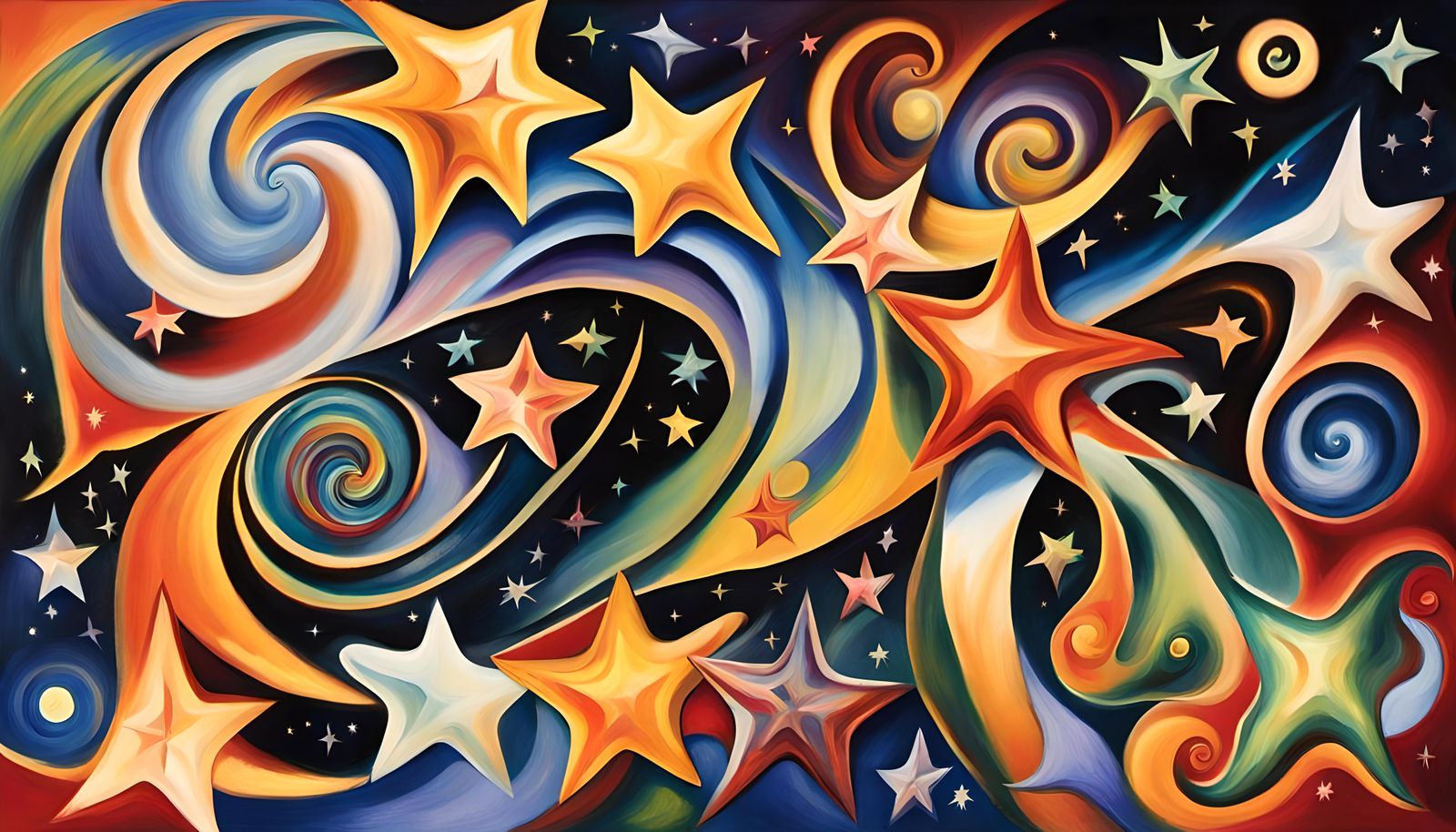 Cosmic Star Dance in Impasto Oil Style