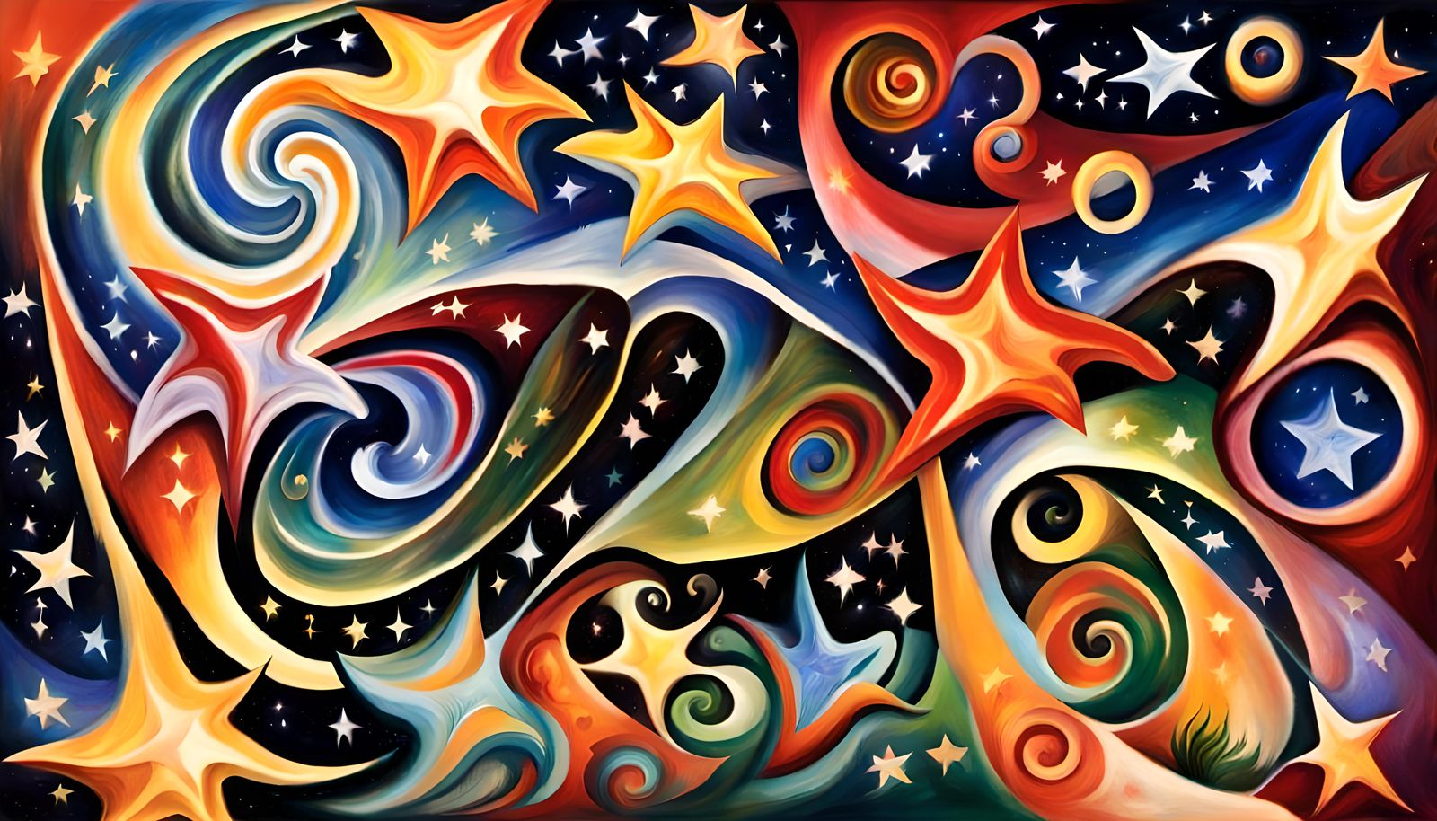 Cosmic Star Dance in Vivid Impasto Oil Style