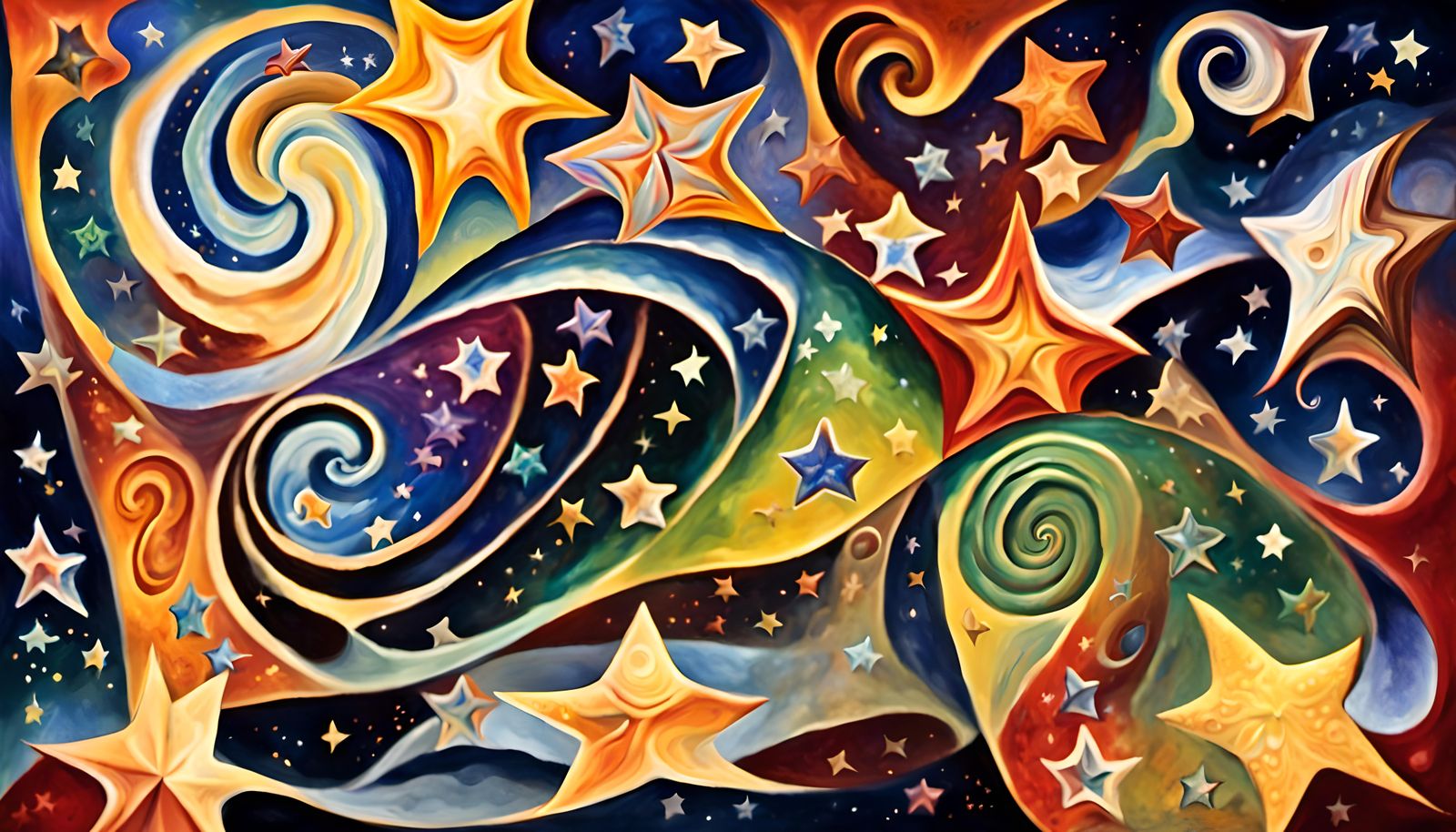 Cosmic Star Dance in Impasto Oil Style