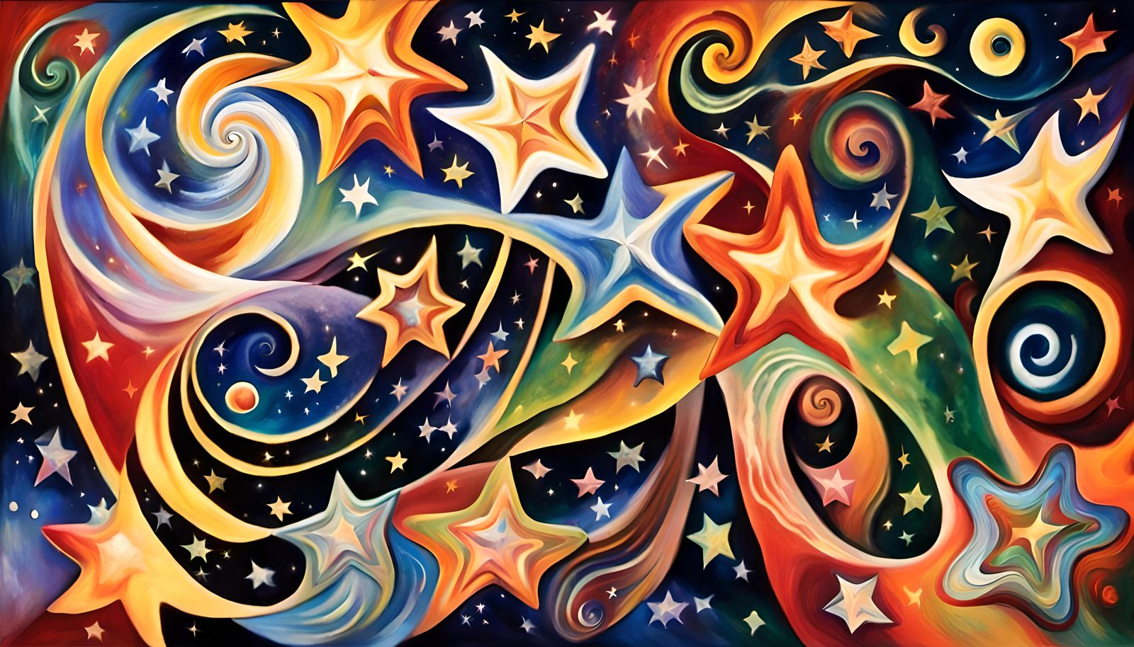 Cosmic Star Dance in Impasto Oil Painting Style