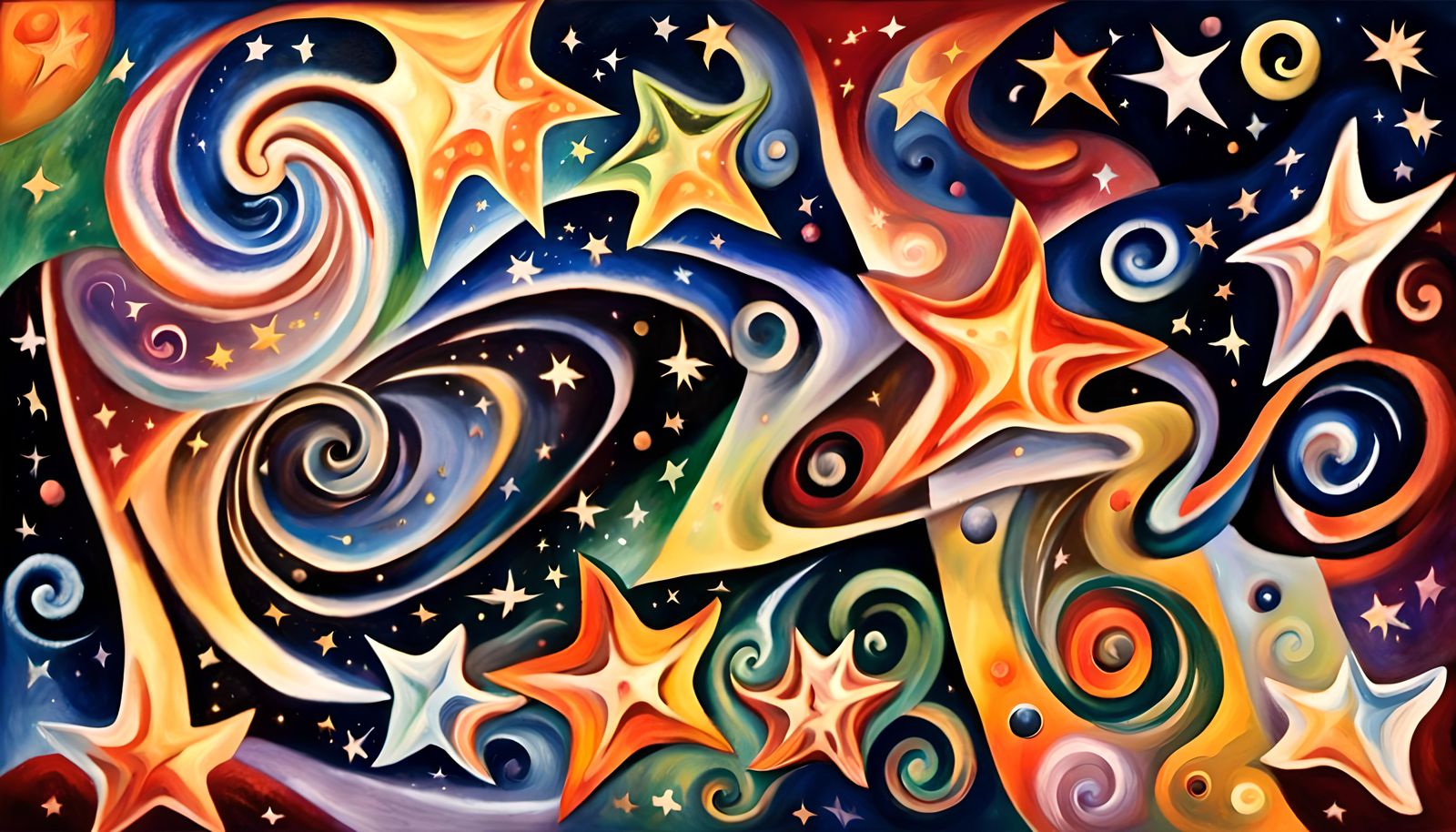 Cosmic Star Dance in Impasto Oil Style