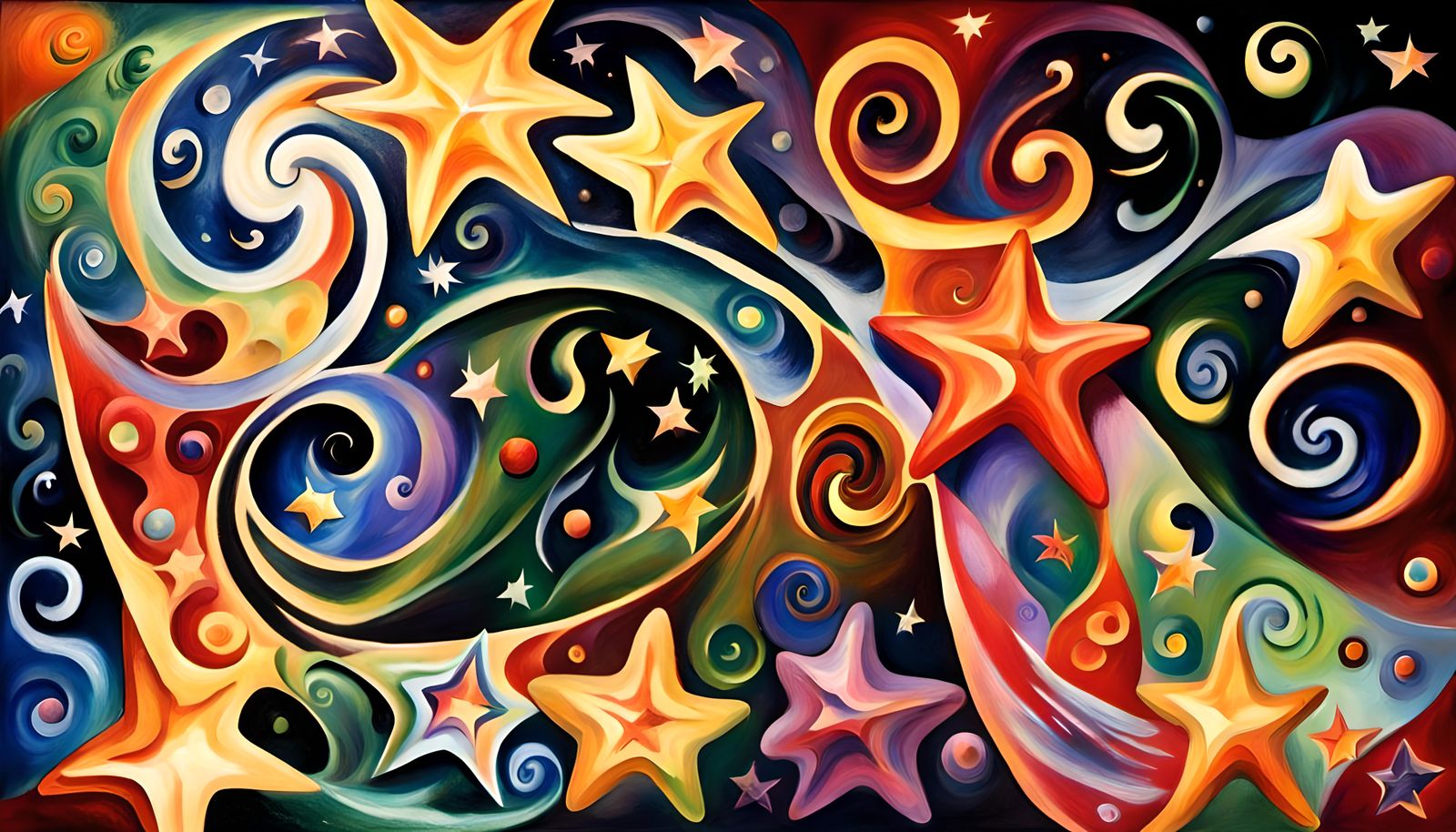 Cosmic Star Dance in Impasto Oil Style