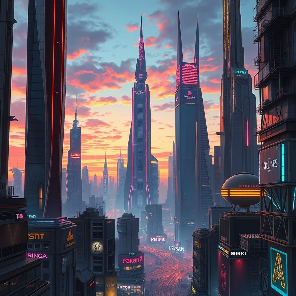 Futuristic Cityscape in Neon Hues