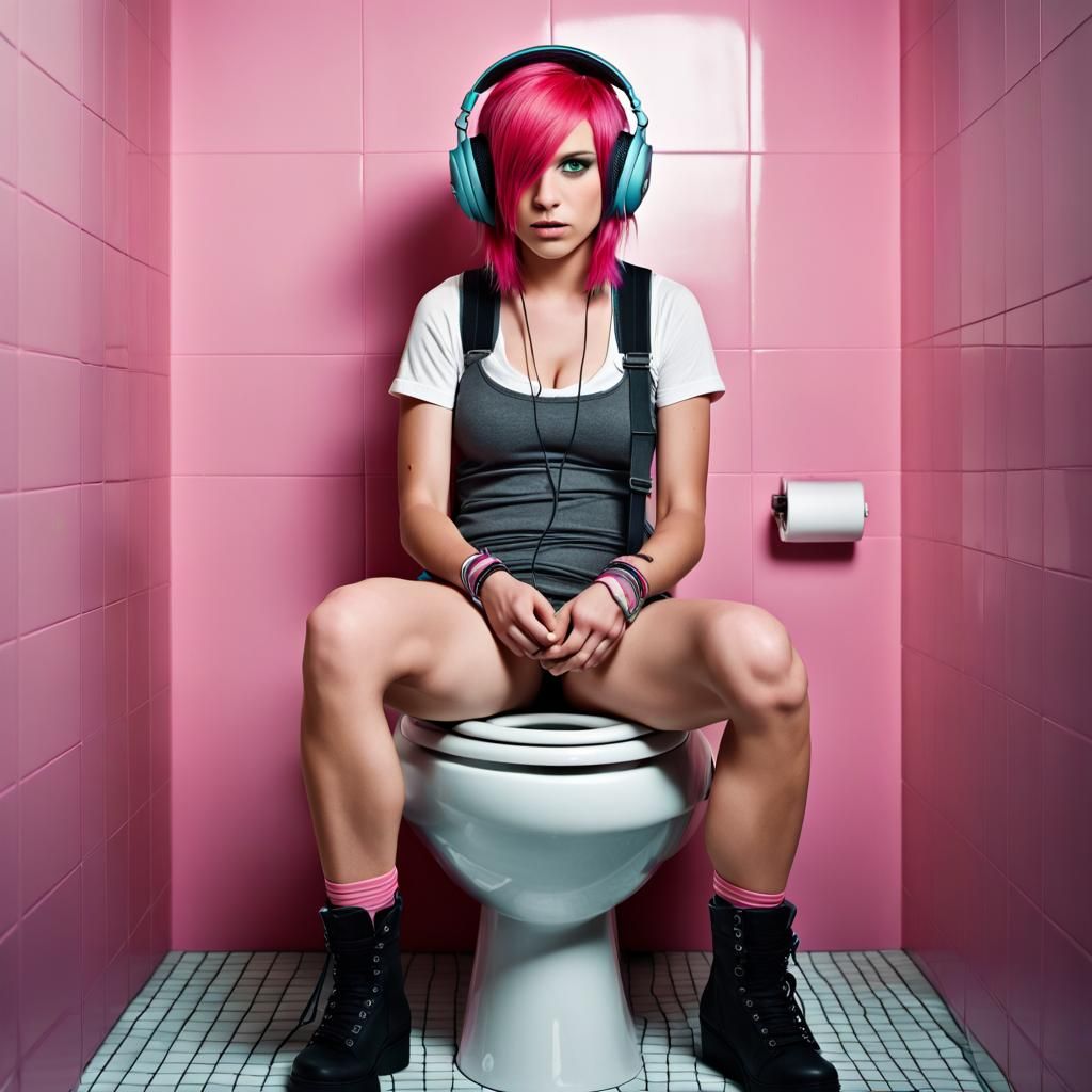 Emo Girl Portrait with Pink Hair and Headphones