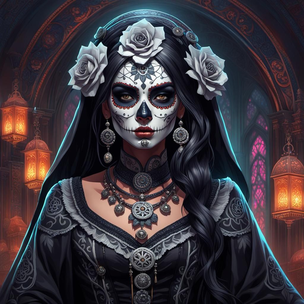 Mexican Gothic DJ in Dia de la Muerte Style