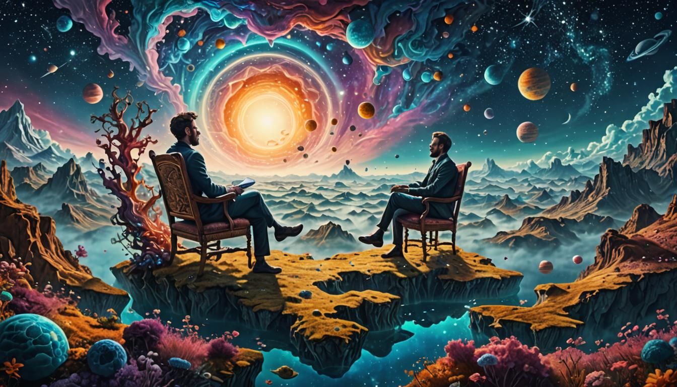 Man in Chair Floating in Astral Landscape