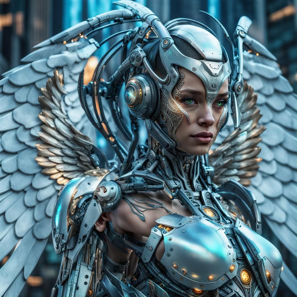 Cyborg Angel: Cyberpunk and Celestial Portrait