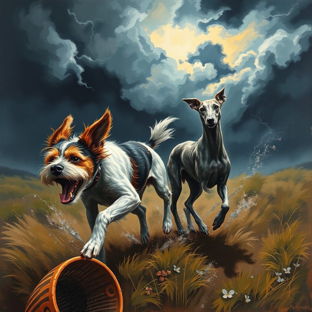 Dogs in a Stormy Landscape, Expressionist Style