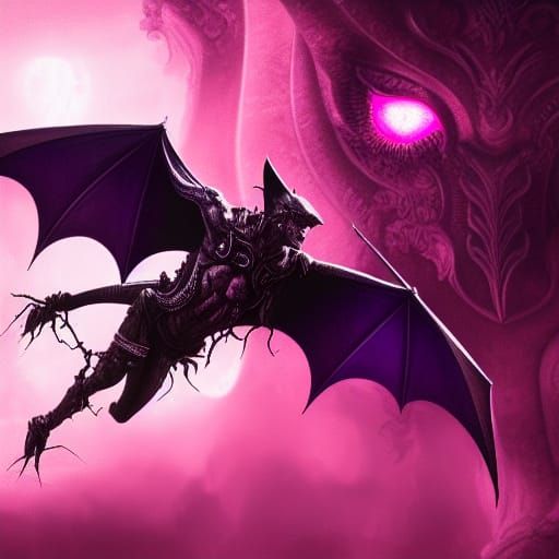Pink Bat with Glowing Eyes: Digital Matte Painting