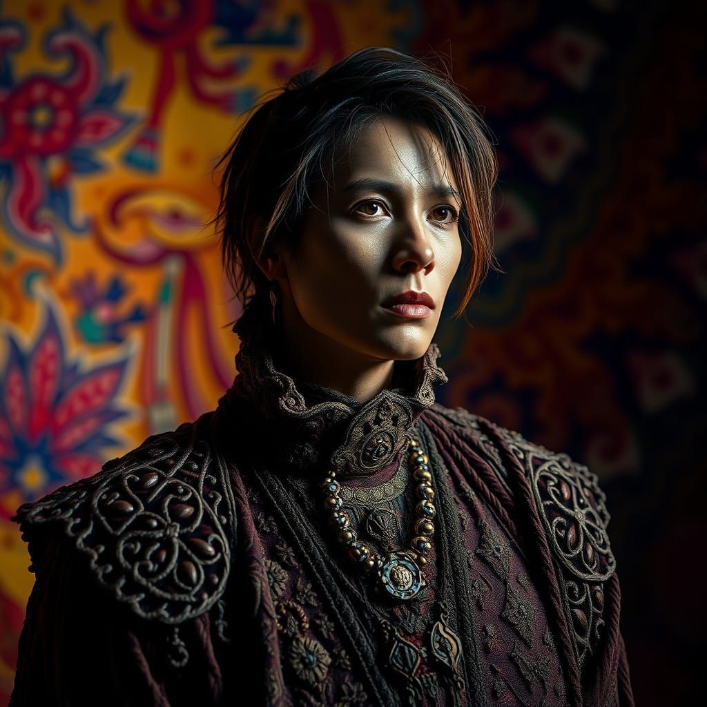 Hyperrealistic Portrait with Intricate Clothing and Vivid Co...