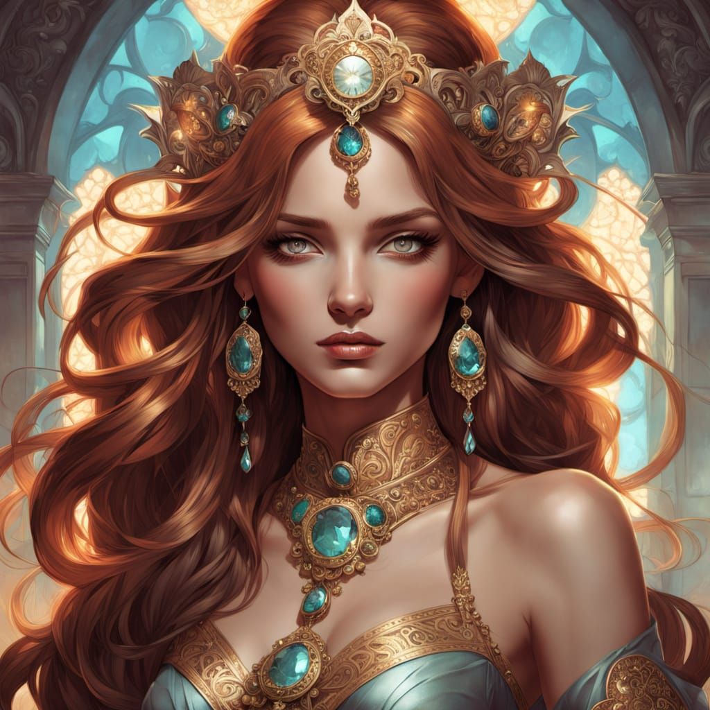 Punjabi Goddess at Heaven's Gate in Art Nouveau Style