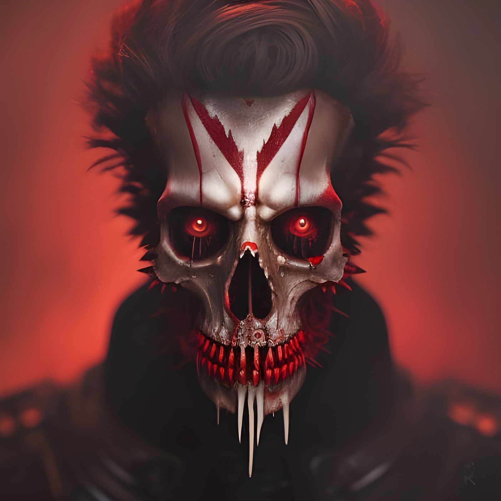 Horror Skull King Portrait in Dark Red