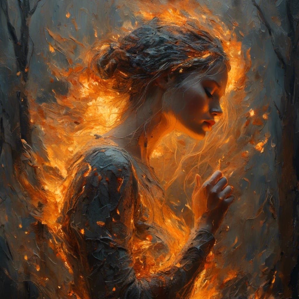 Glowing Female Figure Formed From Campfire Sparks