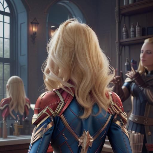 Rapunzel Captain Marvel at Salon in Detailed Digital Paintin...