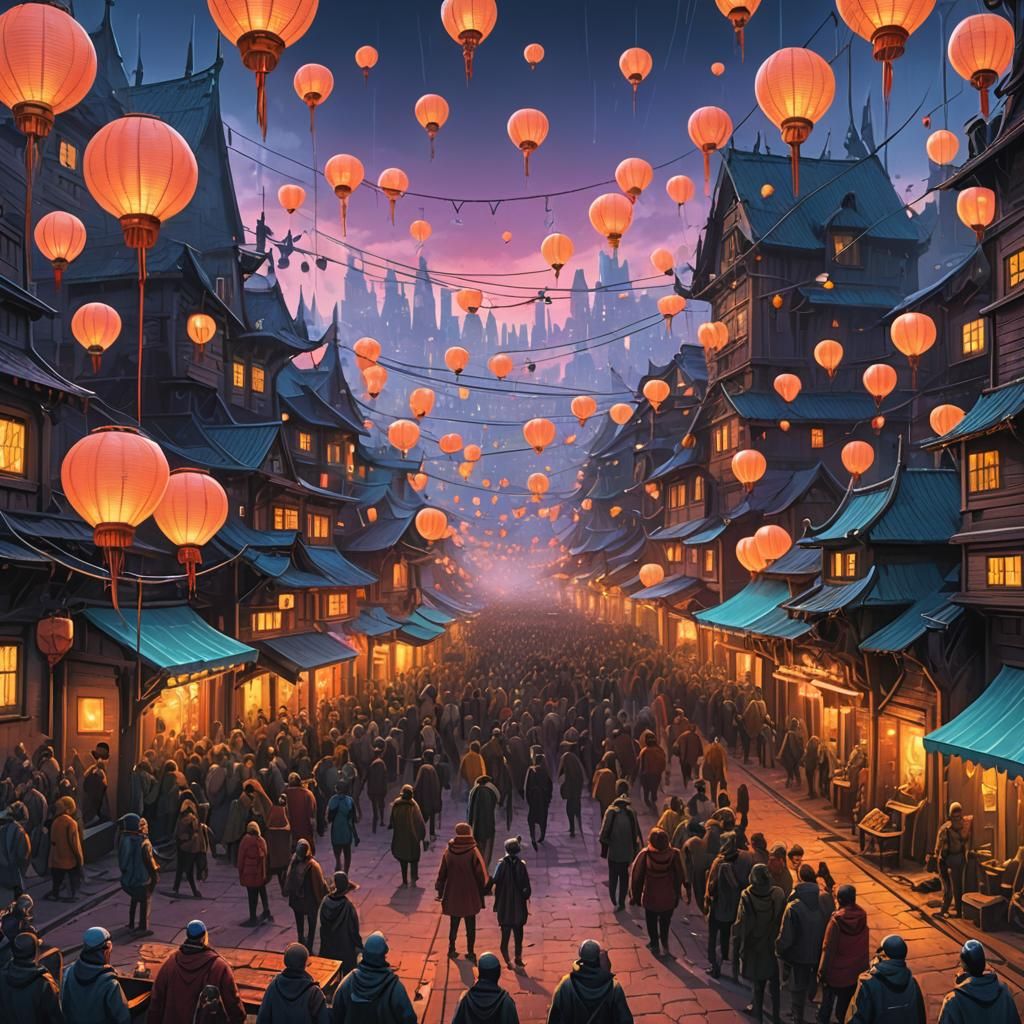 Fantastical Celebration in Sprawling Fantasy Landscape