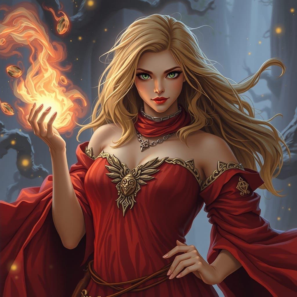 Ethereal Fantasy Wizardess in Ancient Forest Glade