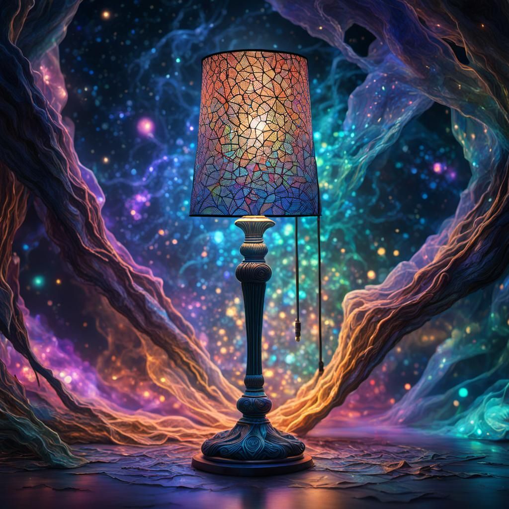 Surreal Fishnet Leg Lamp in Astral Cosmic Style