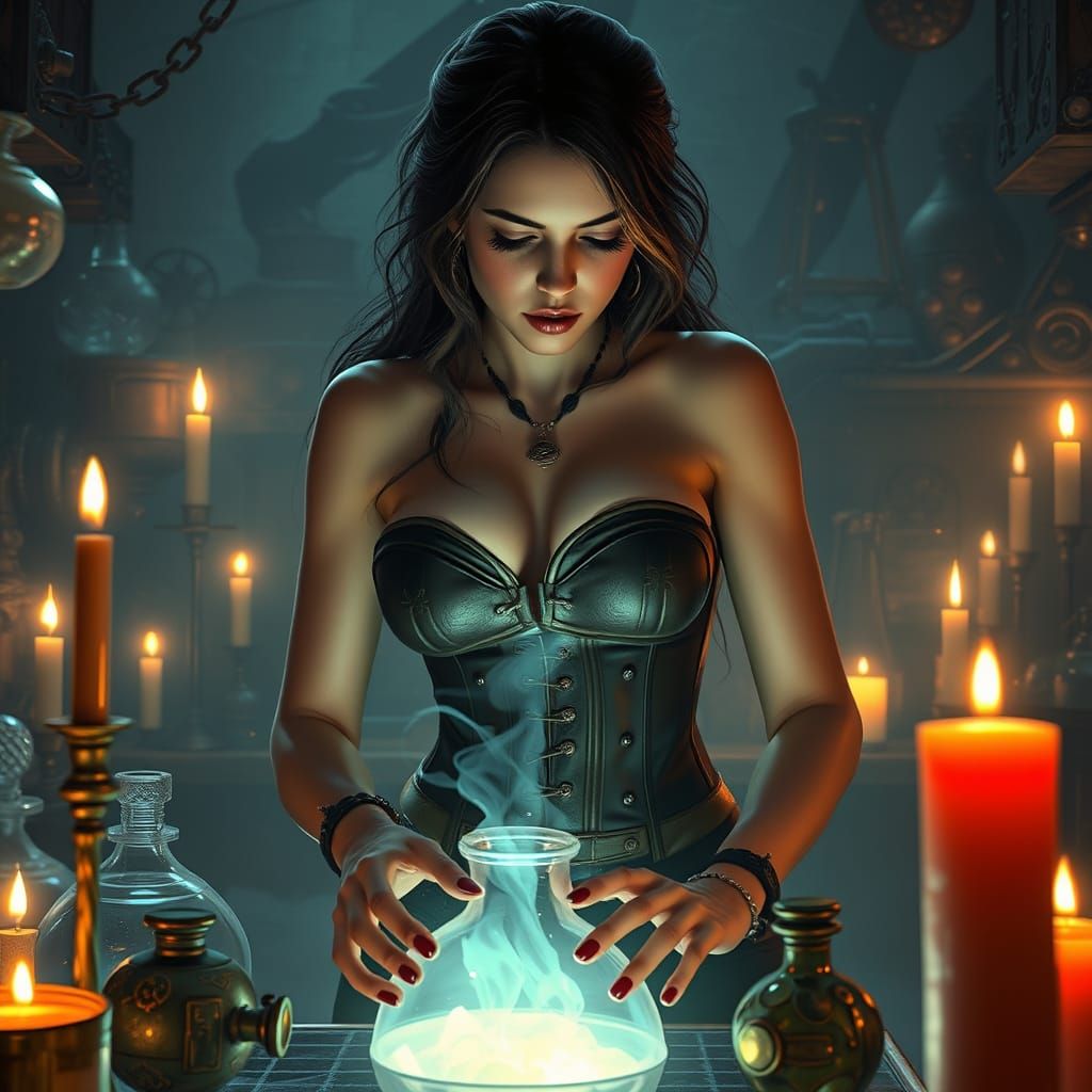 Enchanted Alchemist: A Dreamlike Laboratory Scene