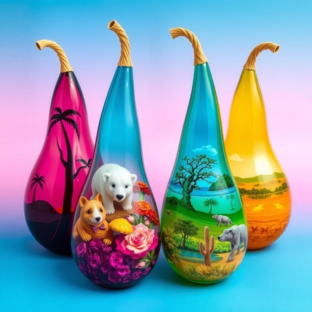 Glass Gourds with Miniature Biomes: Fantasy Art