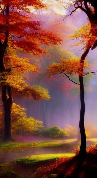 Glowing Trees with Colorful Vines, Hyperrealistic Landscape