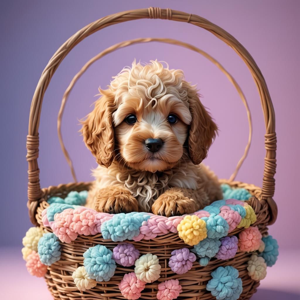 Fluffy Cockapoo Puppy Sleeping: 3D Digital Art