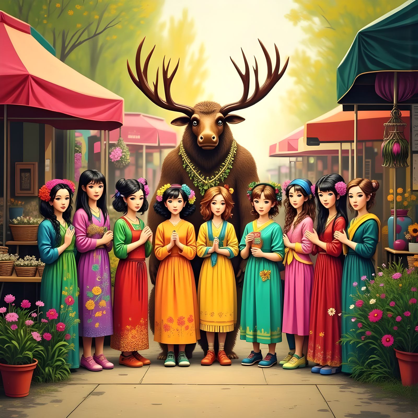 Majestic Singing Moose in a Futuristic Sin City Market