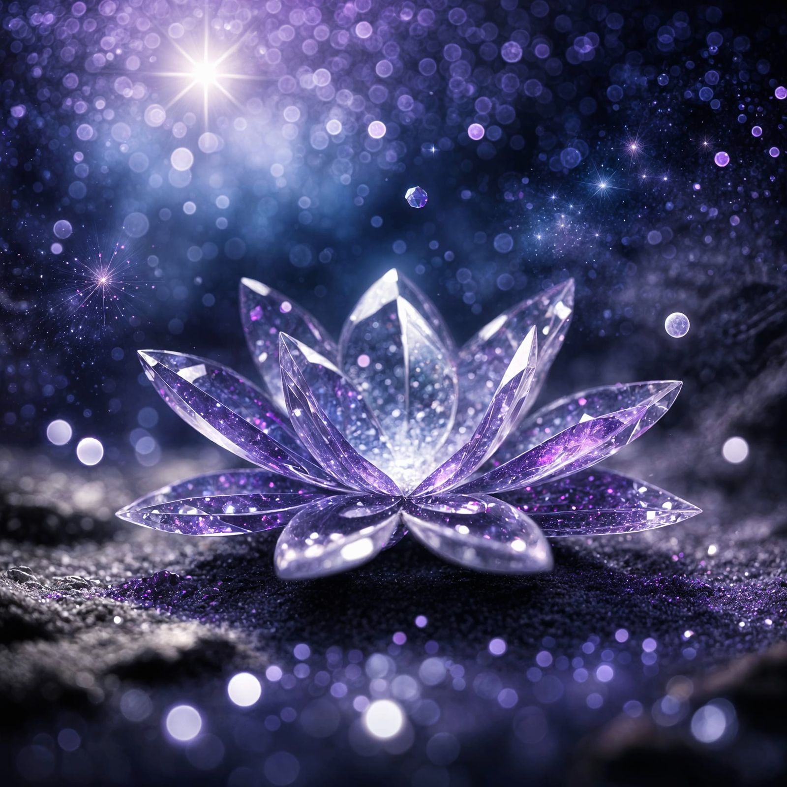 Glowing Purple Crystal in Mystical Night Scene