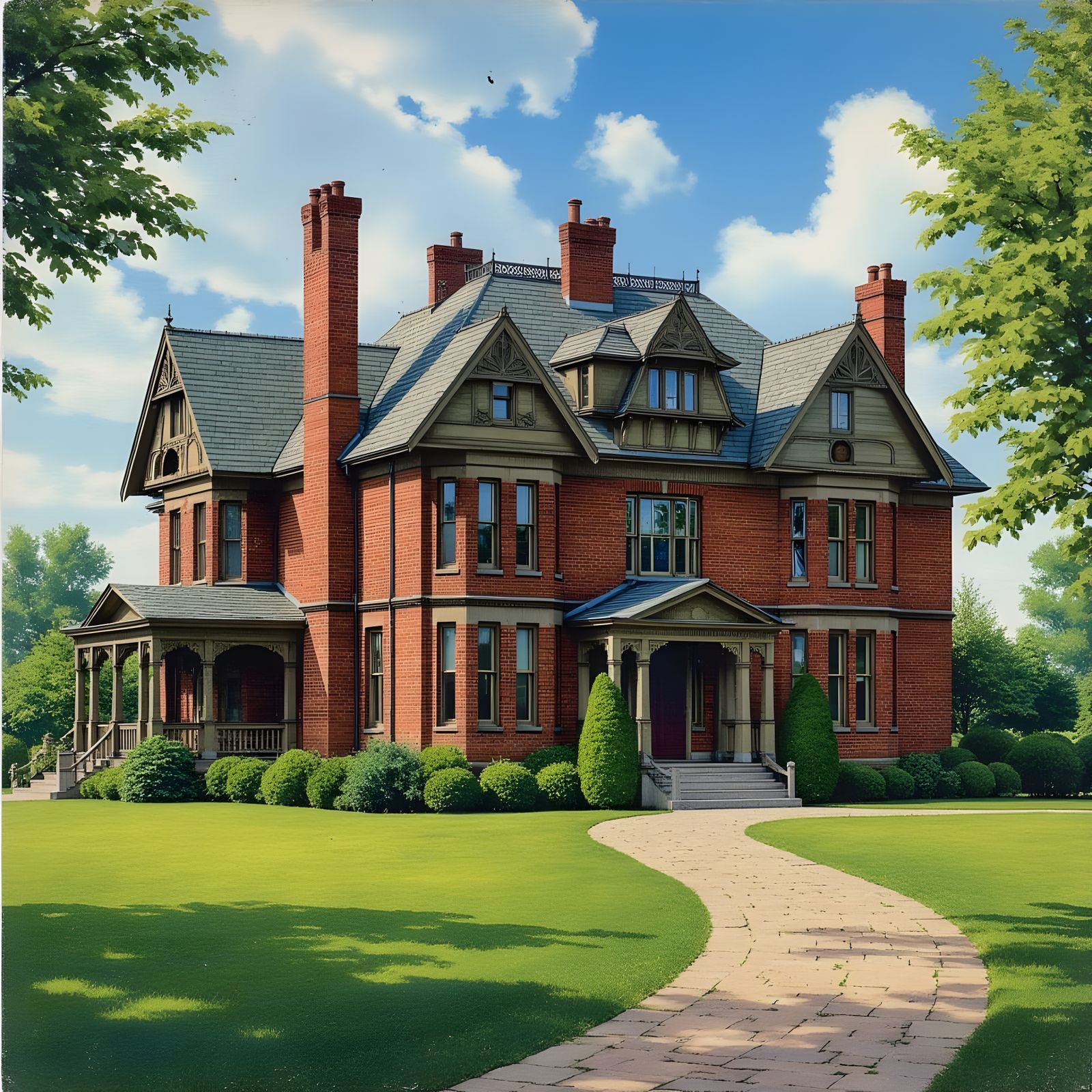 Tudor Revival Brick House with Slate Roof