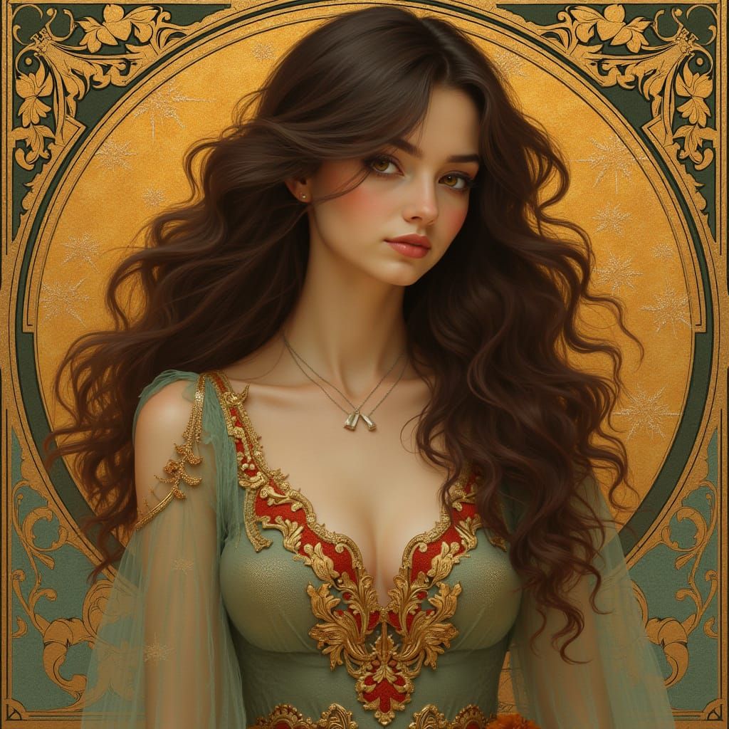 Brunette Beauty in Art Nouveau Style