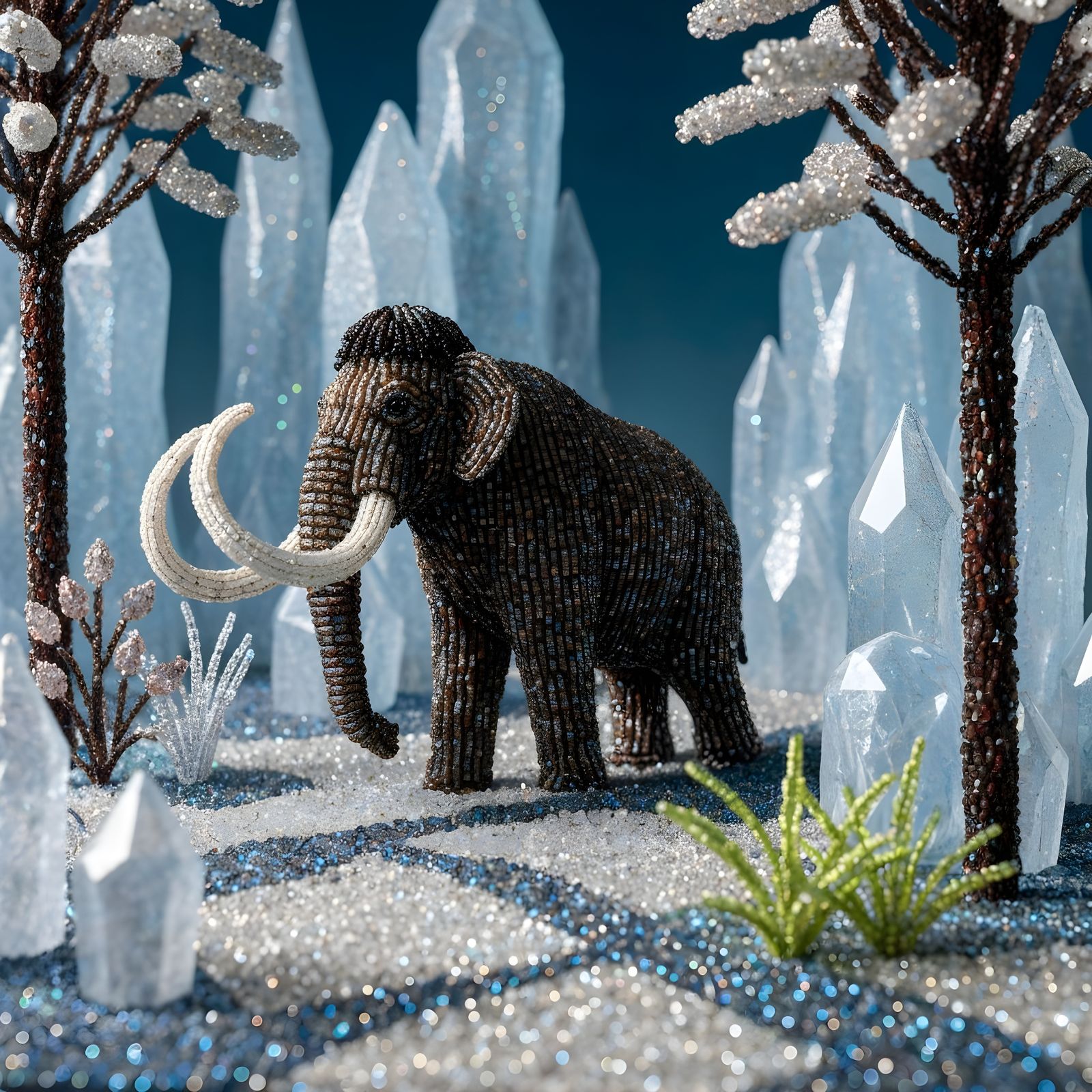 Beaded Woolly Mammoth in a Glittering Tundra