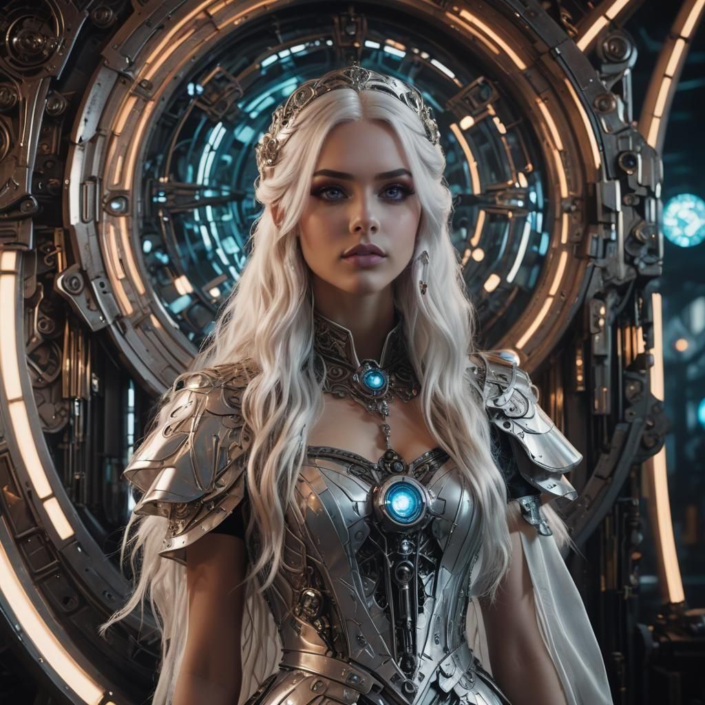 Cyberpunk Victorian Princess in Cinematic Film Still