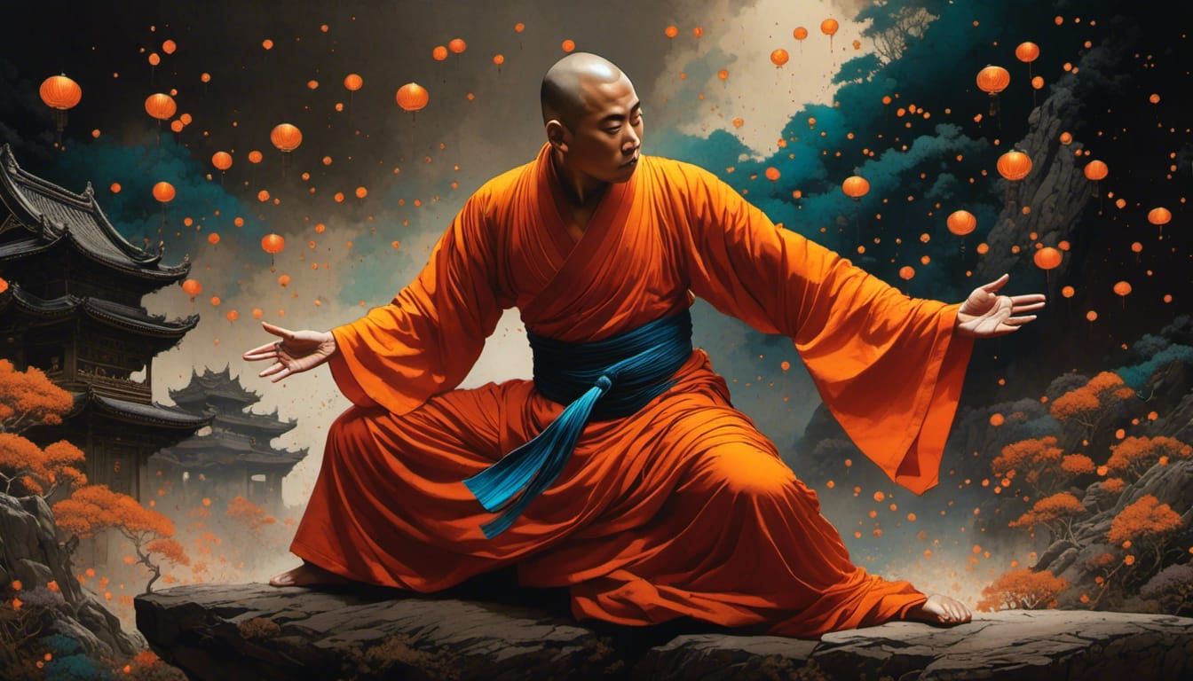 Monk Practicing Martial Arts