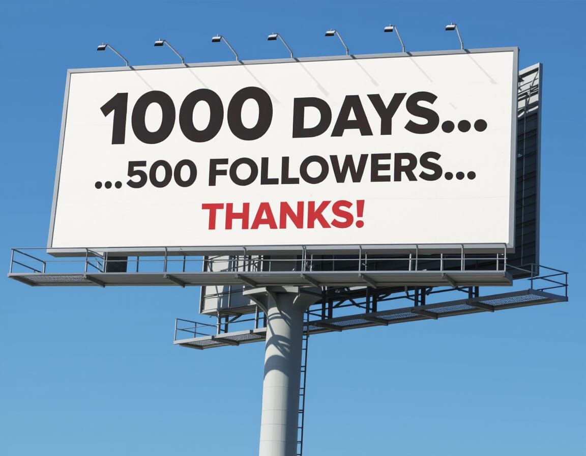 Billboard Celebrating Milestones: 1000 Days and 500 Follower...