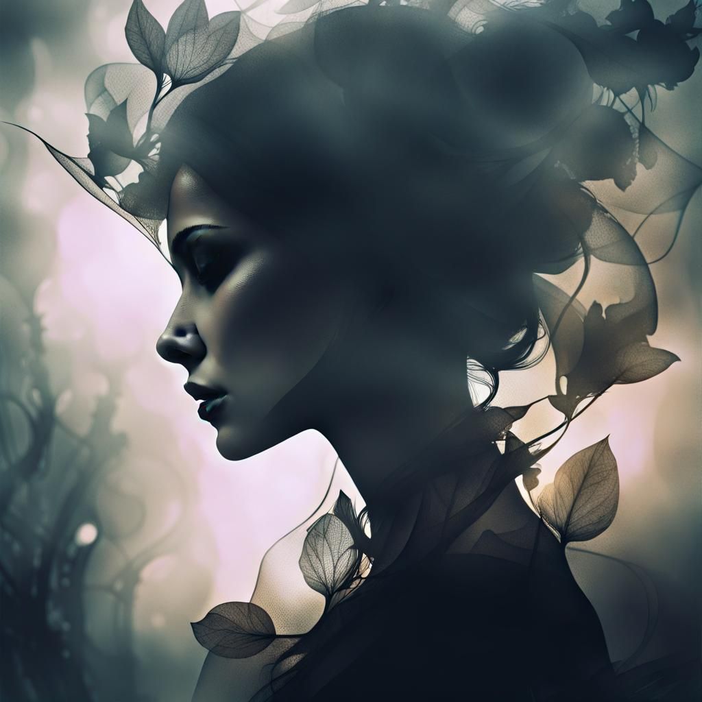 Dark Elegance: Double Exposure in Fantasy Dream Art