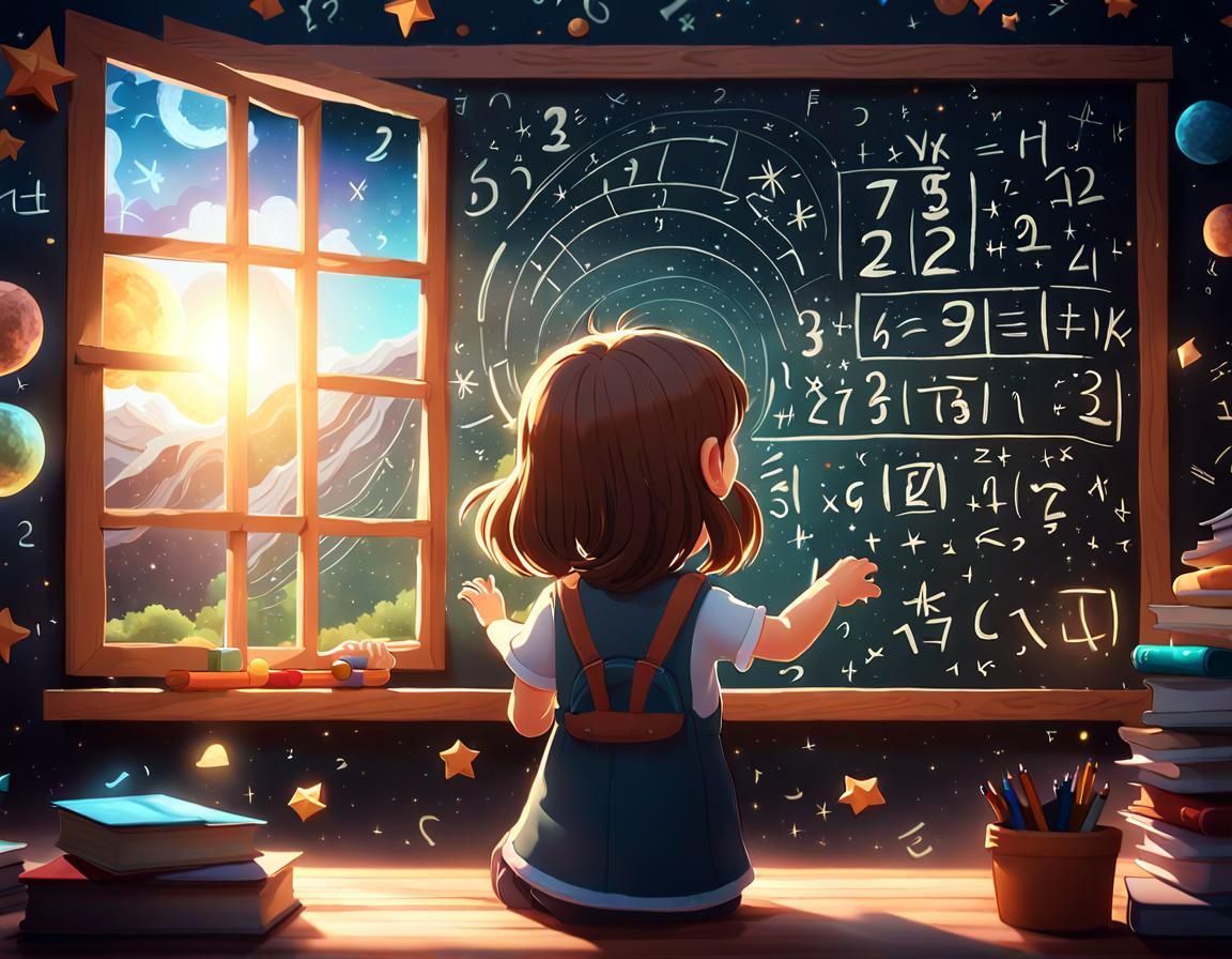 Chibi Girl's Mathematical Challenge: Matte Painting Style
