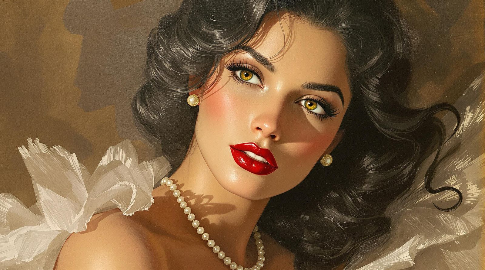 Glamorous Portrait in Textured, Grainy Oil Painting Style