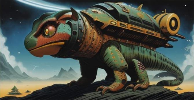 Afrofuturist Chameleon Cat Burglar in Scratchboard Ink