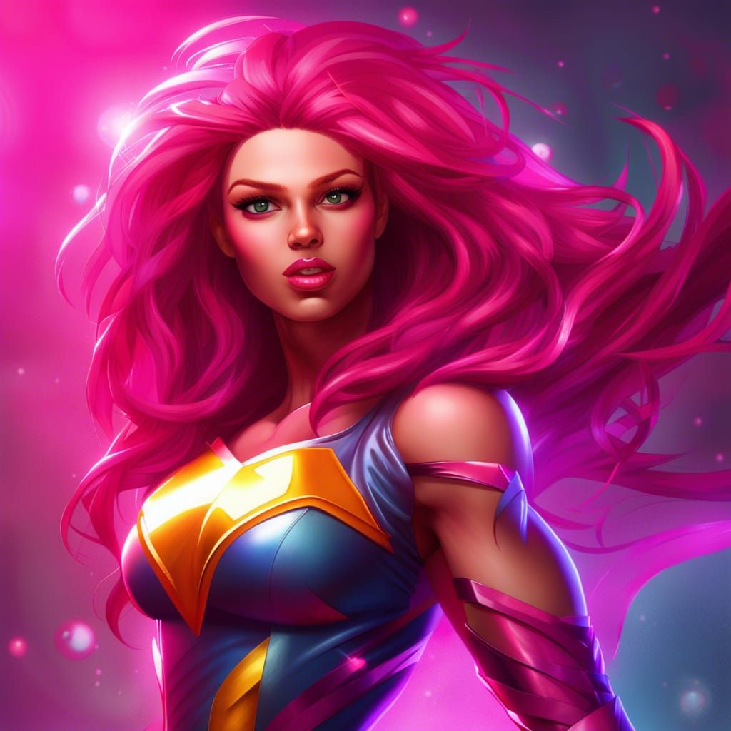 Dynamic Superhero Girl with Magenta Hair