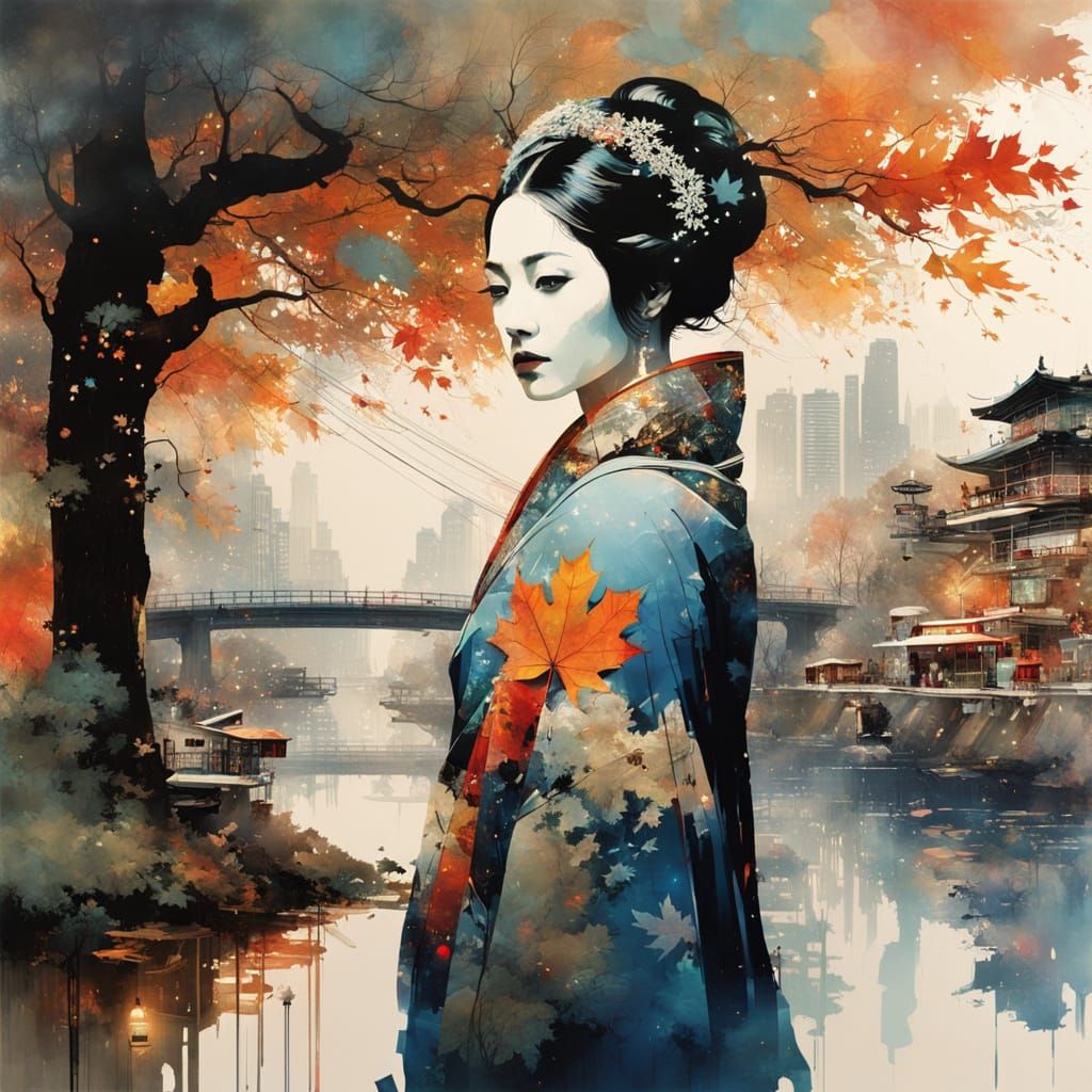 Galaxy Dripping Into Cityscape Double Exposure